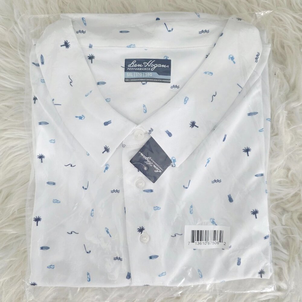 NWT Ben Hogan Performance Men's Short-Sleeve Polo Shirt - 5XL - White Golf